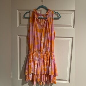 Current Air Pink and Orange Ruffle-Neck Dress